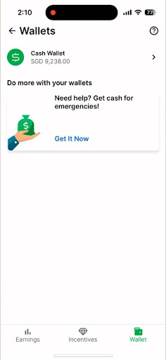 Grab Partner Cash Advance in Wallets page